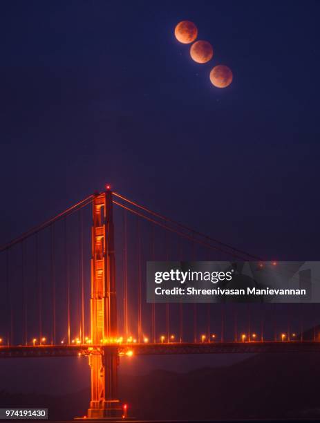 golden gate lunar eclipse time lapse - time lapse stock-fotos und bilder