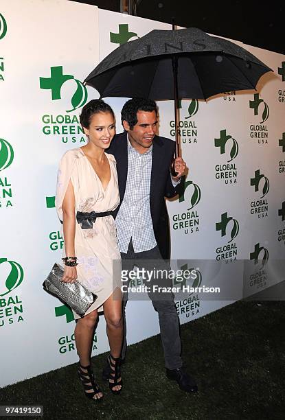 Actress Jessica Alba and husband Cash Warren arrive at the 7th Annual Global Green USA Pre-Oscar held at the Avalon on March 3, 2010 in Hollywood,...
