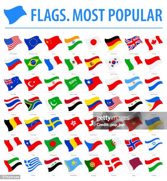 flaggen der welt - vektor fliegen flach-icons - beliebteste - most popular flag icon stock-grafiken, -clipart, -cartoons und -symbole