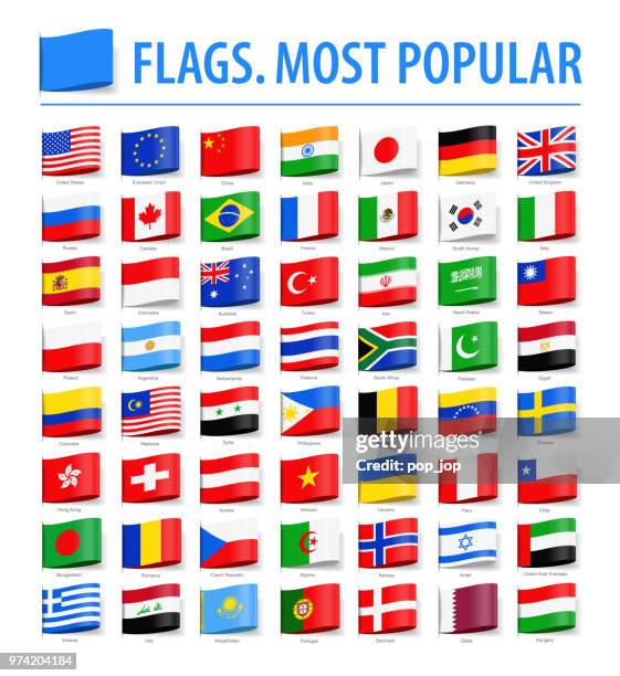 flaggen der welt - vektor-tag-label flache symbole - die beliebtesten - most popular flag icon stock-grafiken, -clipart, -cartoons und -symbole