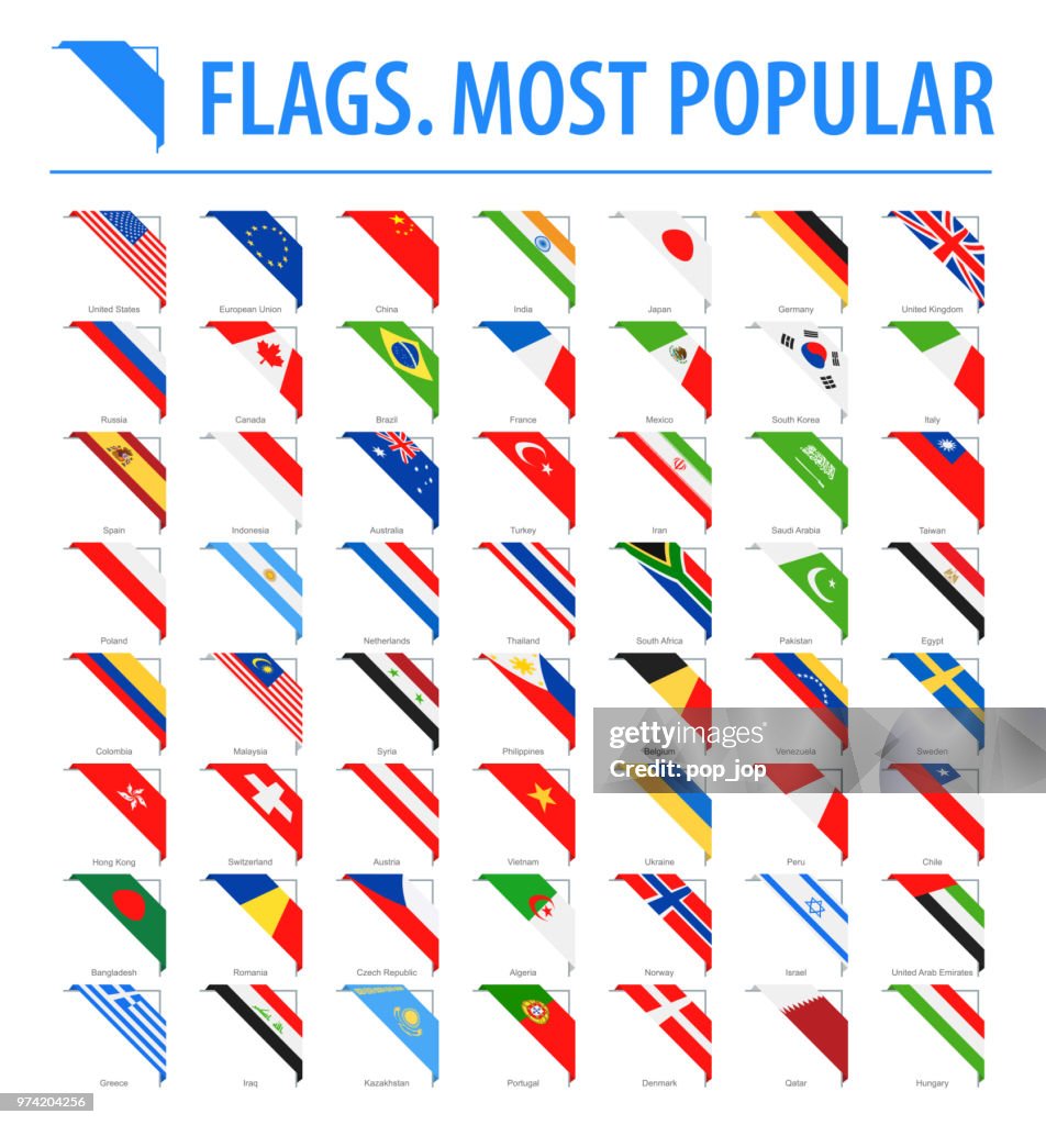 Flaggen der Welt - Vektor Ecke flach-Icons - beliebteste