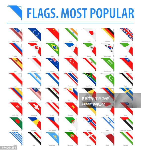 world flags - vector corner flat icons - most popular - most popular flag icon stock illustrations
