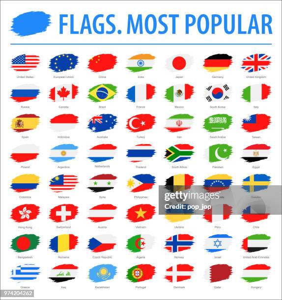 world flags - vector brush grunge flat icons - most popular - mexico wall stock illustrations