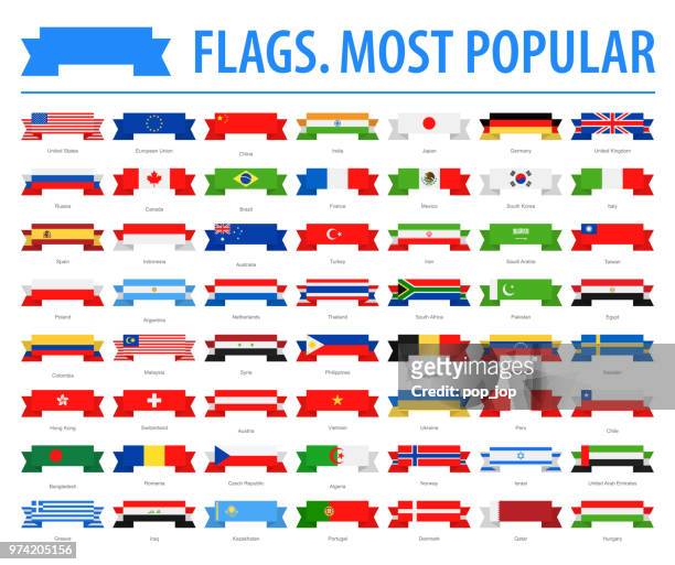 flaggen der welt - vektor band flach-icons - beliebteste - most popular flag icon stock-grafiken, -clipart, -cartoons und -symbole