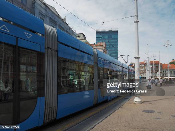 ban josip jelacic square in downtown zagreb - zagreb tram stock pictures, royalty-free photos & images