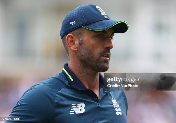 England's Liam Plunkett during One Day International Series match between England and Australia at Kia Oval Ground, London, England on 13 June 2018.