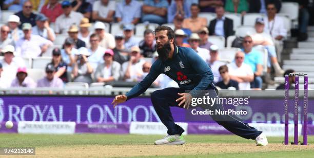 England's Moeen Ali during One Day International Series match between England and Australia at Kia Oval Ground, London, England on 13 June 2018.