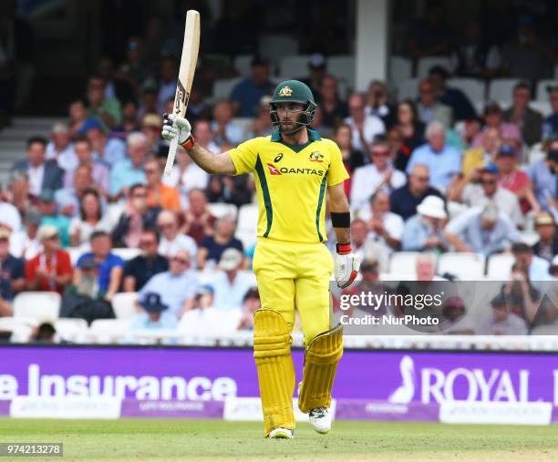 Glenn Maxwell of Australia celebrates half Century during One Day International Series match between England and Australia at Kia Oval Ground,...