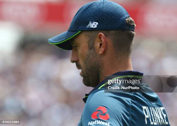 England's Liam Plunkett during One Day International Series match between England and Australia at Kia Oval Ground, London, England on 13 June 2018.