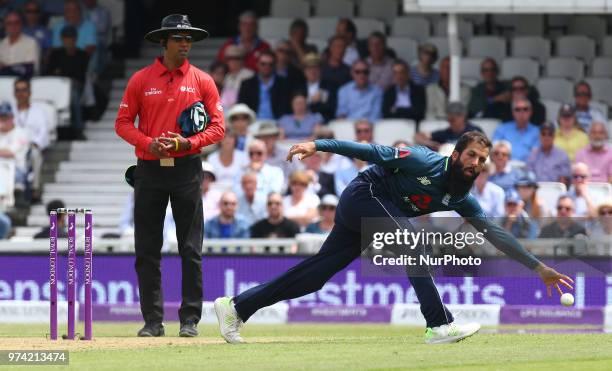 England's Moeen Ali during One Day International Series match between England and Australia at Kia Oval Ground, London, England on 13 June 2018.