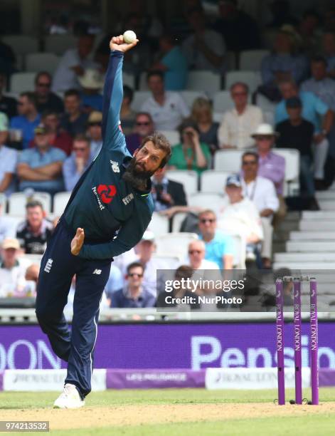 England's Moeen Ali during One Day International Series match between England and Australia at Kia Oval Ground, London, England on 13 June 2018.