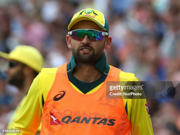 Nathan Lyon of Australia during One Day International Series match between England and Australia at Kia Oval Ground, London, England on 13 June 2018.