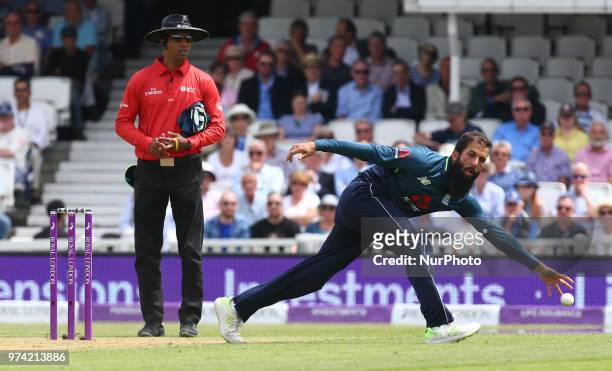 England's Moeen Ali during One Day International Series match between England and Australia at Kia Oval Ground, London, England on 13 June 2018.