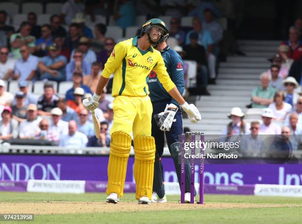 Ashton Agar of Australia during One Day International Series match between England and Australia at Kia Oval Ground, London, England on 13 June 2018.