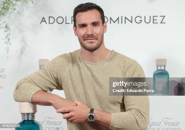 Saul Craviotto is presented as new Adolfo Dominguez ambassador at Adolfo Dominguez store on June 14, 2018 in Madrid, Spain.