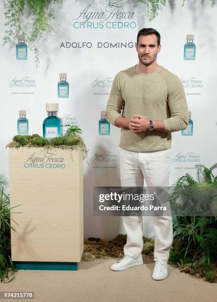 Saul Craviotto is presented as new Adolfo Dominguez ambassador at Adolfo Dominguez store on June 14, 2018 in Madrid, Spain.