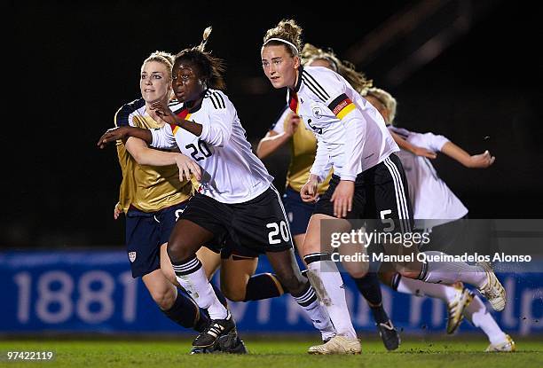 Valeria Kleiner and Eunice Beckhmann of Germany in action during the women's international friendly match between Germany and USA on March 3, 2010 in...