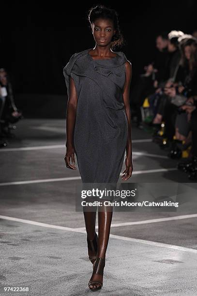 Model walks down the runway during the Peter Pilotto fashion show, part of London Fashion Week, London on February 23, 2010 in London, England.