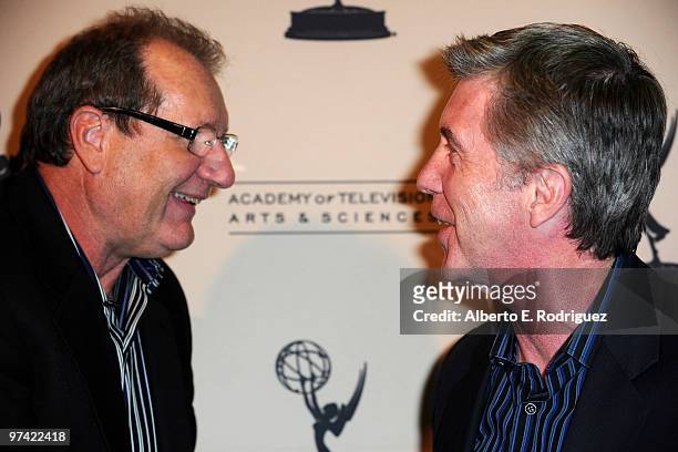 Actor Ed O'Neill and TV host Tom Bergeron arrives at the Academy of Television Arts & Sciences' Evening with "Modern Family" at Leonard H. Goldenson...