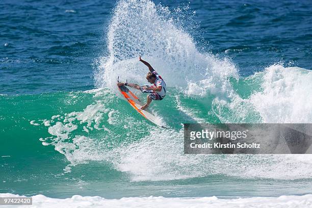 Taj BUrrow of Australia competes in the Quiksilver Pro 2010 as part of the ASP World Tour at Snapper Rocks on March 4, 2010 in Coolangatta, Australia.