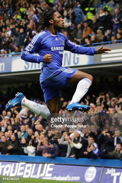 Didier Drogba of Chelsea celebrates his opening goal during the Barclays Premiership match between Chelsea and Reading at Stamford Bridge in London...
