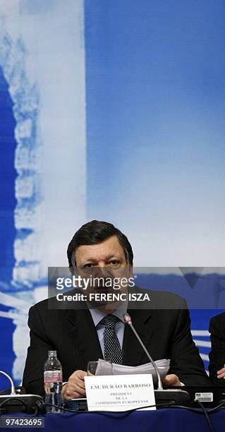 European Commission Chairman Jose Manuel Barroso addresses on March 4, 2010 a meeting in Budapest of the group bureau of the conservative European...