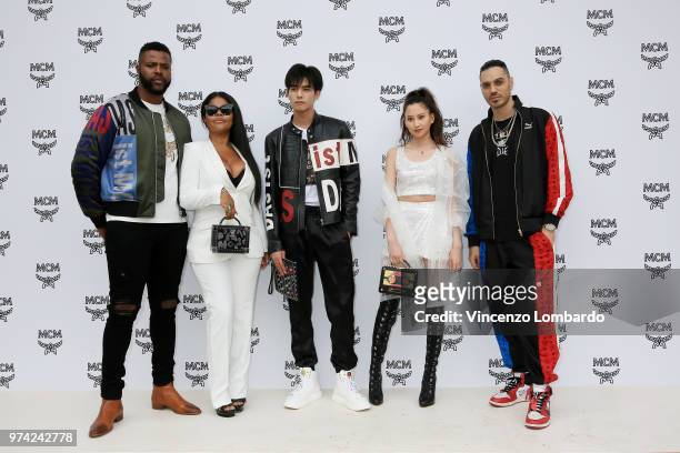 Winston Duke, Misa Hylton, Song Weilong, Mayuko Kawakita and Marracash attend the MCM Fashion Show Spring/Summer 2019 during the 94th Pitti Immagine...