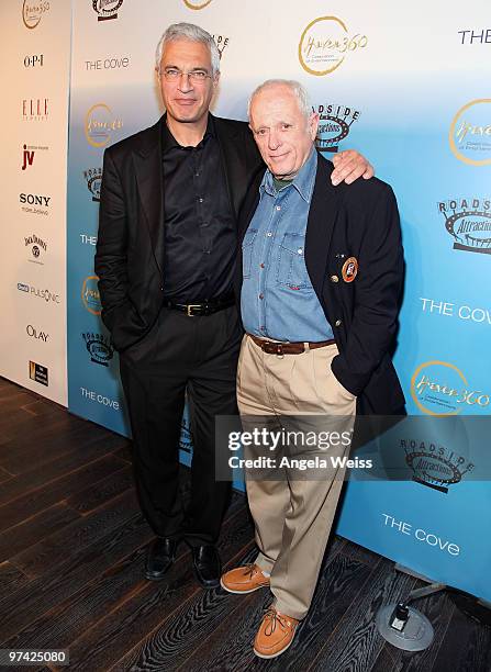 Director Louie Psihoyos and Ric O'Barry attend HAVEN360, Premiere.com and Roadside Attractions' cocktail reception to celebrate the Academy Award...