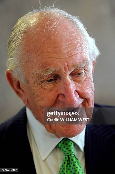 Former Australian prime minister Malcolm Fraser smiles during the launch of his first political memoirs at the University of Melbourne's Law School,...