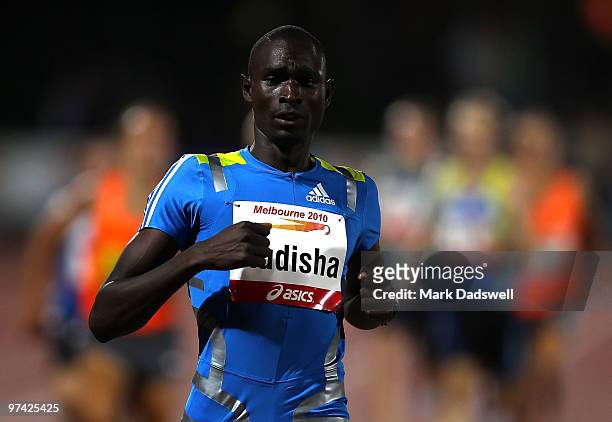 David Rudisha of Kenya easily wins the Mens 800 Metres during the IAAF Melbourne Track Classic at Olympic Park on March 4, 2010 in Melbourne,...
