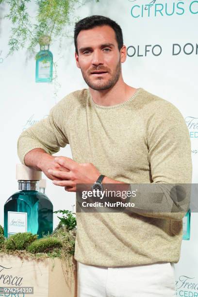 Spanish Olympic Medalist Saul Craviotto presents 'Agua Fresca Citrus Cedro' fragance by Adolfo Dominguez on June 14, 2018 in Madrid, Spain.