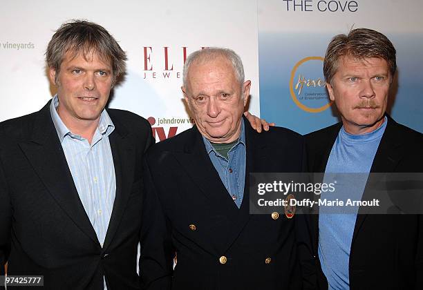 Charles Hambleton, Richard O'Barry and Simon Hutchins attend the official cocktail reception honoring "The Cove" Academy Award Nomination at Andaz...