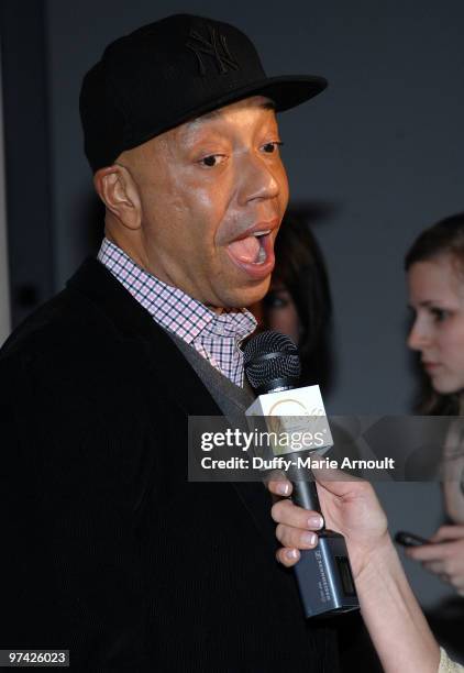 Mogul Russell Simmons attends the official cocktail reception honoring "The Cove" Academy Award Nomination at Andaz Hotel on March 3, 2010 in West...