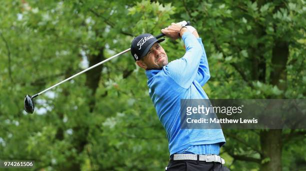 Birgir Hafthorsson of Iceland tees off on the 10th hole during day one of the Hauts de France Golf Open at Aa Saint Omer Golf Club on June 14, 2018...