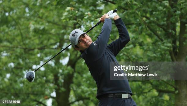 Felipe Aguilar of Chile tees off on the 10th hole during day one of the Hauts de France Golf Open at Aa Saint Omer Golf Club on June 14, 2018 in...