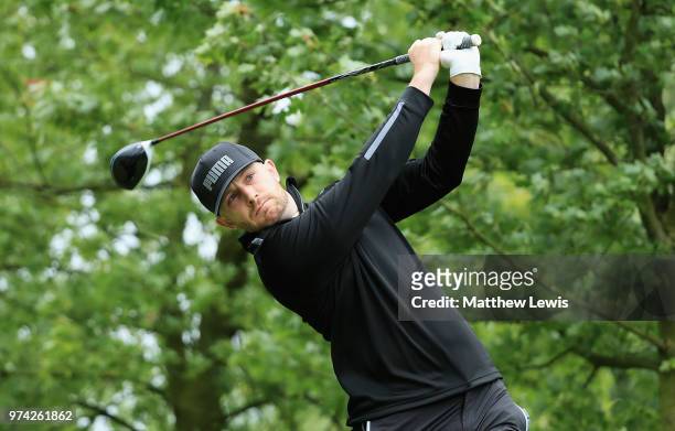 Garrick Porteous of England tees off on the 10th hole during day one of the Hauts de France Golf Open at Aa Saint Omer Golf Club on June 14, 2018 in...