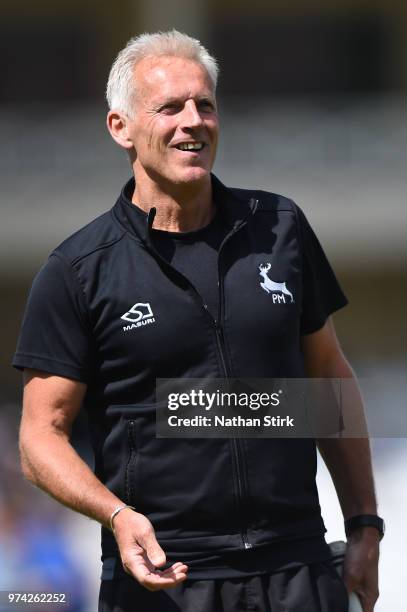 Peter Moores head coach of Nottingham looks on during the Royal London One-Day Cup match between Nottinghamshire Outlaws and Kent Spitfires at Trent...