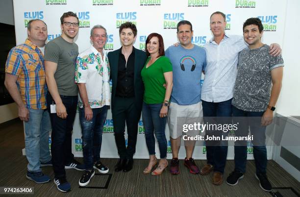 Elvis Duran, Danielle Monero, Skeery Jones and crew pose as singer Cole Redding visits "The Elvis Duran Z100 Morning Show" at Z100 Studio on June 14,...