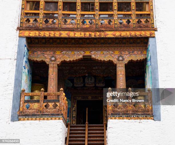 entrance details in punakha dzong in bhutan. - punakha dzong stock pictures, royalty-free photos & images