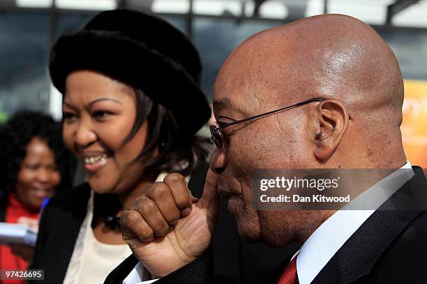 South African President Jacob Zuma and wife Thobeka Madiba Zuma visit a Sainsburys Supermarket in Greenwich on March 4, 2010 in London, England....