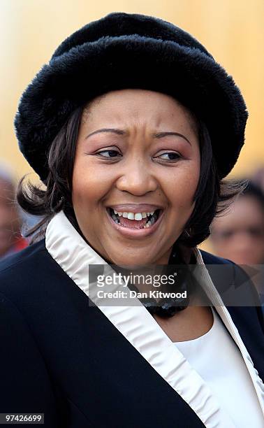 South African President Jacob Zumas wife Thobeka Madiba Zuma visits a Sainsburys Supermarket in North Greenwich on March 4, 2010 in London, England....