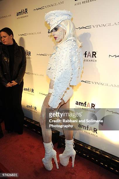 Lady Gaga attends the amfAR New York Gala co-sponsored by M.A.C Cosmetics at Cipriani 42nd Street on February 10, 2010 in New York City.