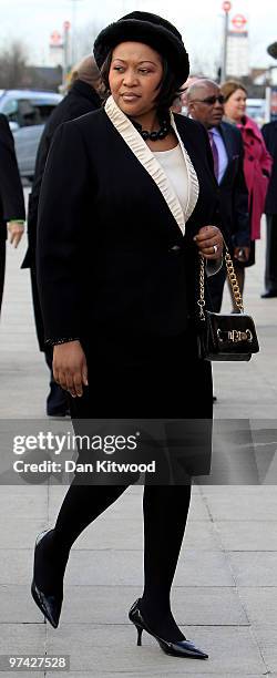 South African President Jacob Zumas wife Thobeka Madiba Zuma visits a Sainsburys Supermarket in North Greenwich on March 4, 2010 in London, England....