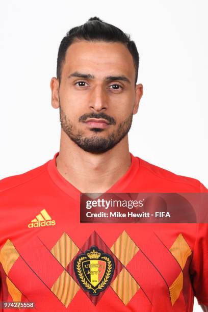 Nacer Chadli of Belgium poses for a portrait during the official FIFA World Cup 2018 portrait session at the Moscow Country Club on June 14, 2018 in...