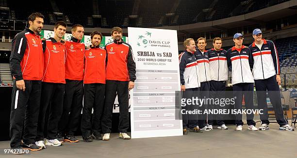 Serbian Davis Cup team members, from left, Nenad Zimonjic, Novak Djokovic, Viktor Troicki, Janko Tipsarevic, Viktor Troicki, team captain Bogdan...