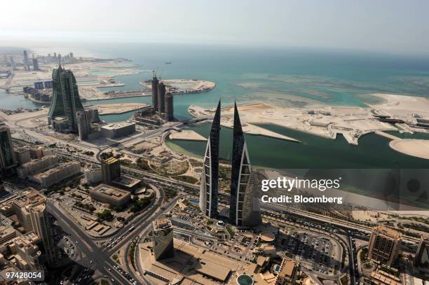 Aerial view of the skyline of Manama, Bahrain, on Thursday, Sept. 24, 2009. Bahrain's economy will grow 3.5 percent to 4 percent in 2010, keeping the...