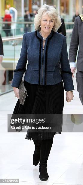 Camilla, Duchess of Cornwall arrives at a Mad Hatter's Tea Party at Foyles, Westfield on March 4, 2010 in London, England. The Duchess was at the...