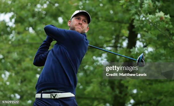 Robin Sciot-Siegrist of France tees off on the 10th hole during day one of the Hauts de France Golf Open at Aa Saint Omer Golf Club on June 14, 2018...