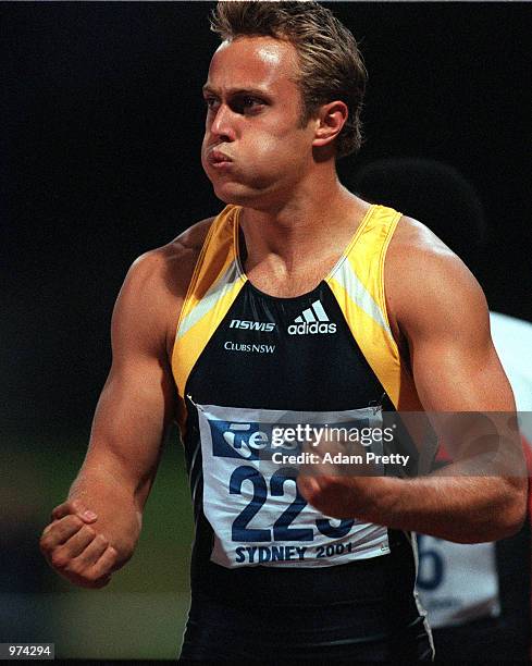 Matt Shirvington of Australia in action after the mens 100m, at the Telstra Athletics Grand Prix, Homebush Athletics Centre, Sydney Australia....