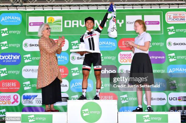 Podium / Coryn Rivera of The United States and Team Sunweb / Celebration / during the 5th OVO Energy Women's Tour 2018 / Stage 2 a 143,9km stage from...